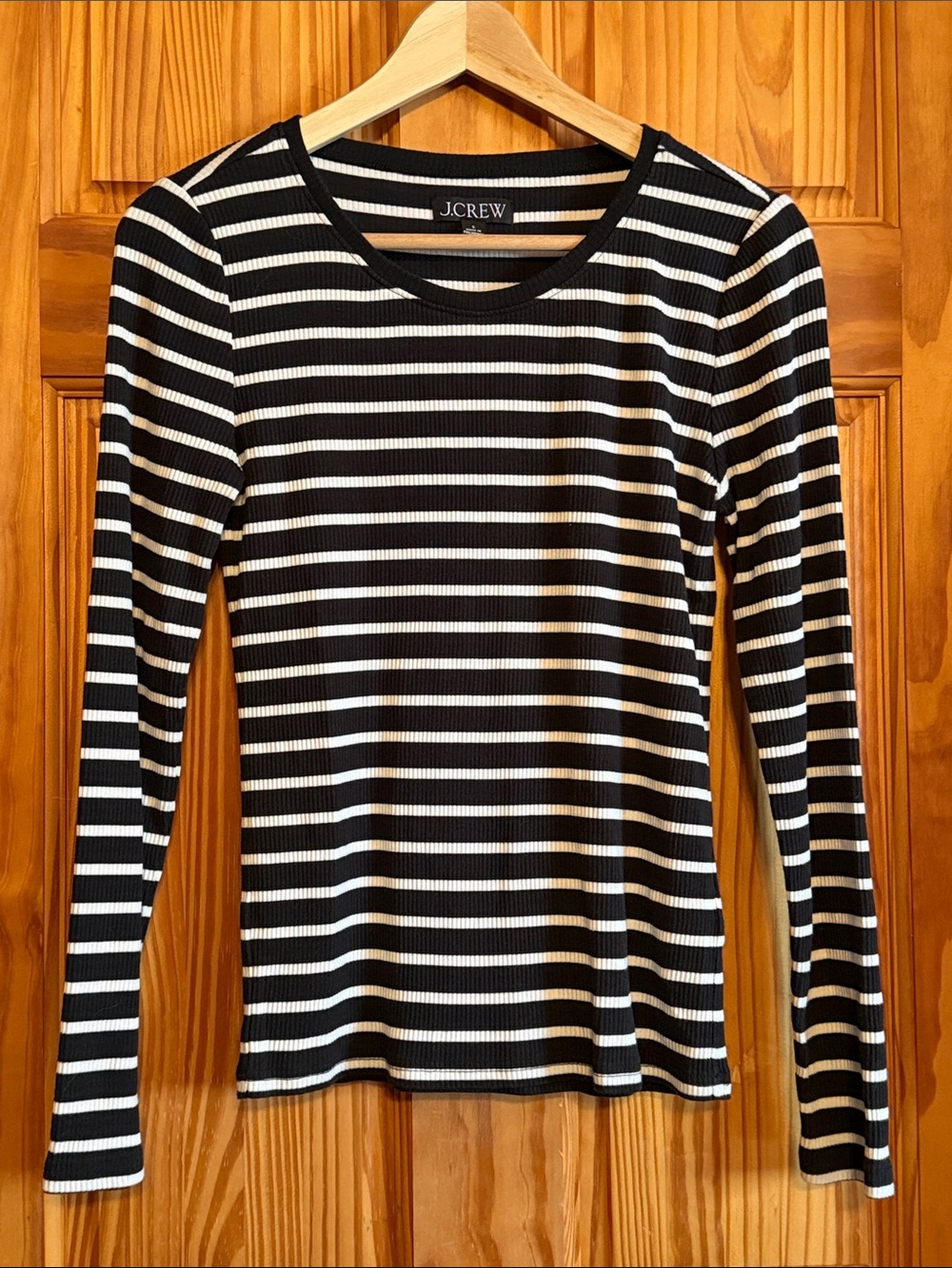 J. Crew Black and White Striped Ribbed Long-Sleeve Tee
